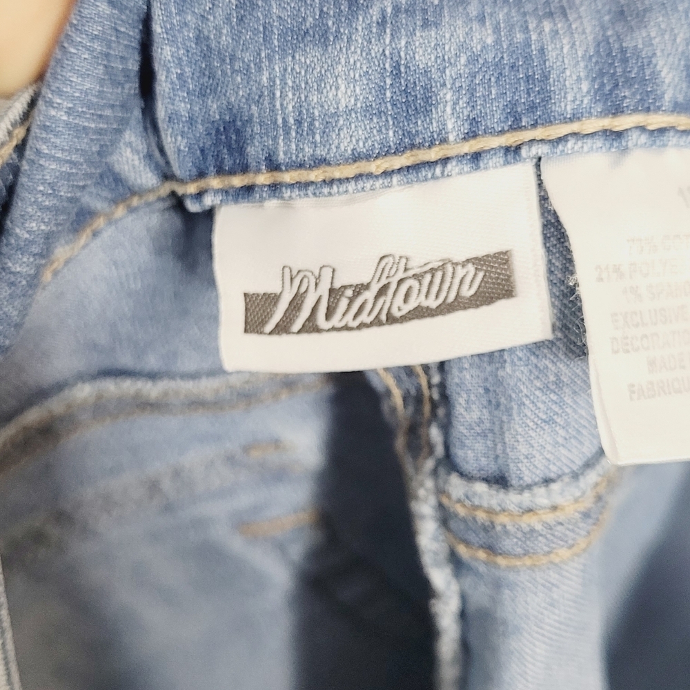 Midtown Vintage Light Blue Jeans Embroidered Pocket Details Cotton Blend Shorts - Picture 4 of 12